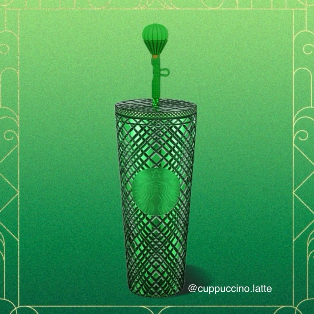 💚NWT💎Starbucks X Wicked Green Emerald City Jeweled Air Balloon Topper Tumbler